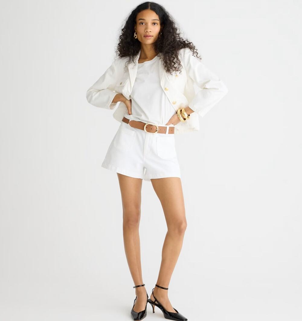 J.Crew Patch Pocket Denim Short Womens 14 White High Rise Stretch Zip Fly Button